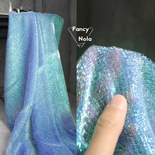 Вязаный лазерный голубой фиолетовый градиент Тюль DIY модная одежда Марля ручной работы текстура дизайнерская ткань CG046