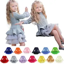 Свитер для девочек; сезон осень-зима; платье-свитер из органзы для девочек; пышное платье принцессы с длинными рукавами; платье для выступлений в школьном стиле