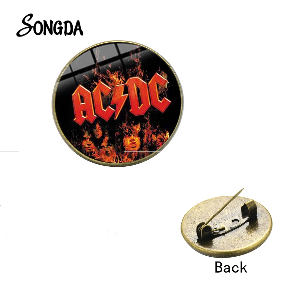 SONGDA поп-группа AC/DC булавки металлическая жесткая музыкальная рок-группа ACDC Печатный стеклянный кабошон ручной работы броши модный воротник булавка для фанатов
