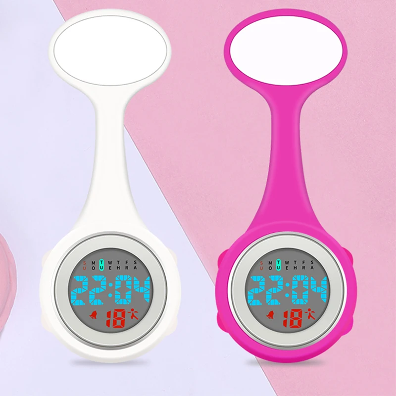 ALK Digital Nurse Watch Silicone Nurse Watches Brooch Lapel Rubber Sleeves Medical Clocks Fob Doctor Watch Nursing Gifts Unisex