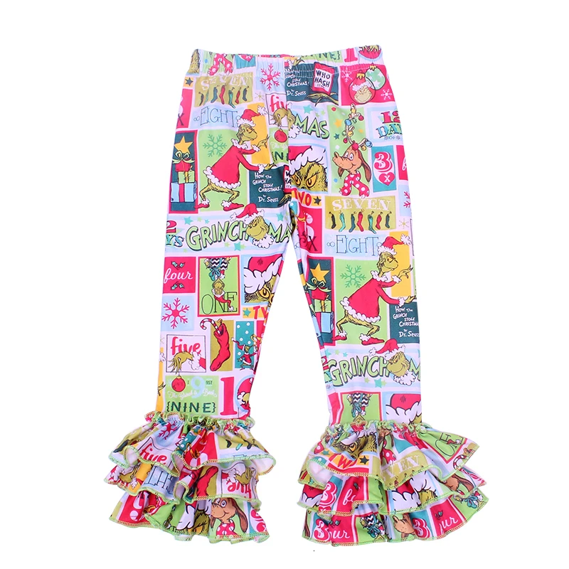 

Christmas Girls Leggings Grinch Milk Silk Toddler Girls Ruffle Pants Santa Claus Icing Leggings Kids Bell Bottoms Winter Clothes