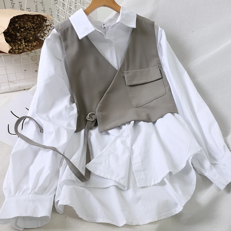 Camisa de moda para mujer, chaleco de dos piezas, blusas y tops mujer, novedad de 2019|Blusas y camisas| - AliExpress