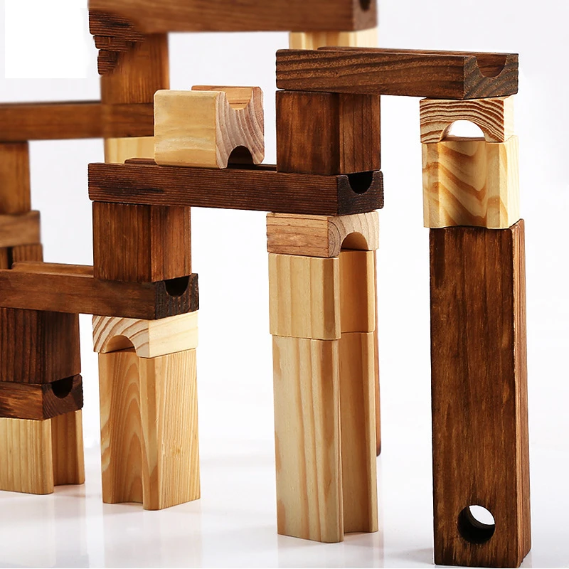 New 45/60Pcs Wooden Marbles Building Run Maze Ball Blocks Rollercoaster