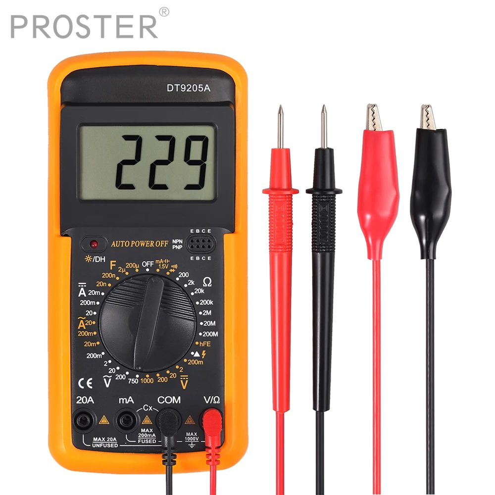 

Proster For LCD Digital Multimeter DC AC Meter Voltmeter Tester Ammeter with Banana Plug Test Cable Resistance Capacitance