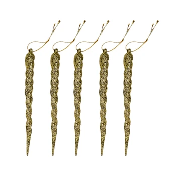 

5 Pcs Xmas Tree Hanging Ornament Fake Icicle Prop Winter New Year Party Christmas Tree Hanging Decoration,Gold