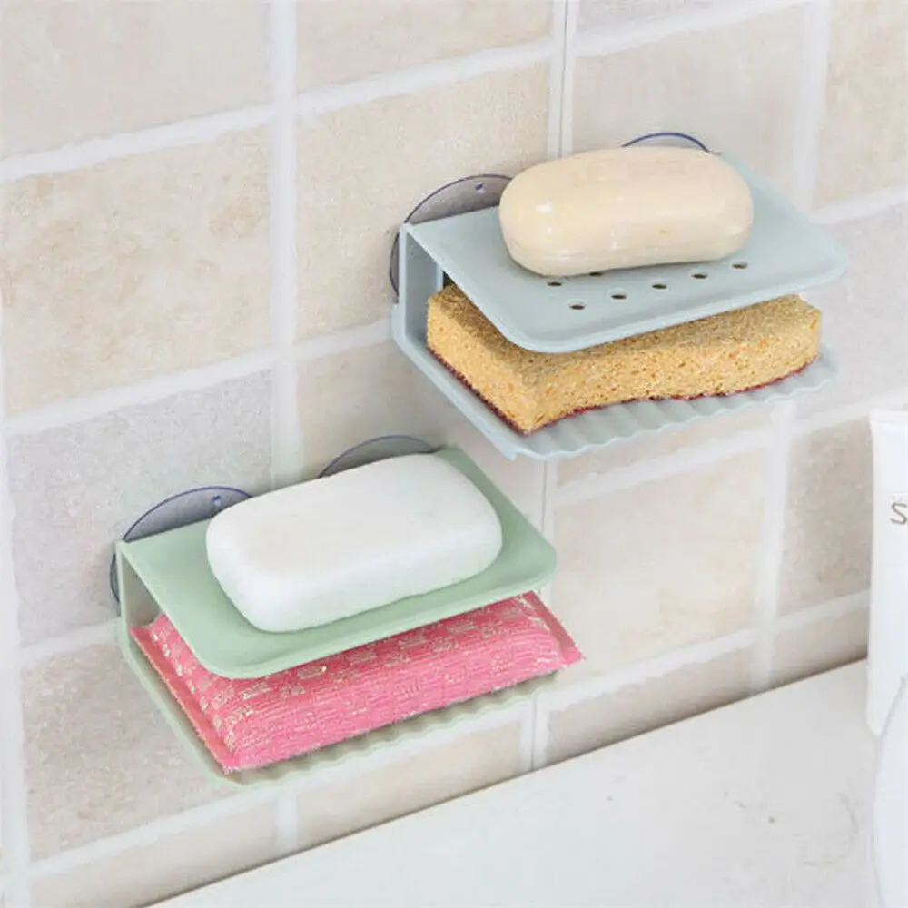 

Bathroom Shower Soap Dish Storage Double Tray Bathroom Wall-mounted Drainage Practical Easy to Clean Transparent Soap Box