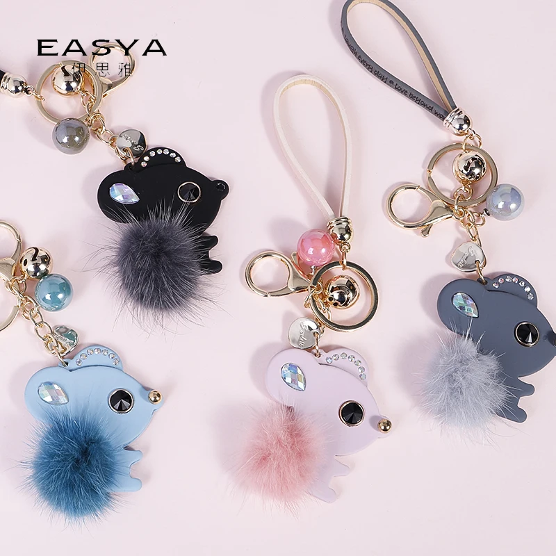 

EASYA Unique Cute Mouse Keychain Lovely Fur Pompom Animal Mouse Keyring Holder Women Bag Accessories Charm Jewelry