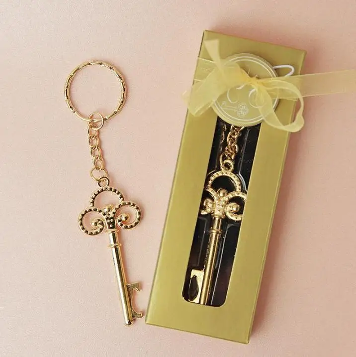

200pcs/lot New Arrival Key To My Heart Collection Gold Metal Key Chain Bottle Opener Golden Wedding Favor Wholesale