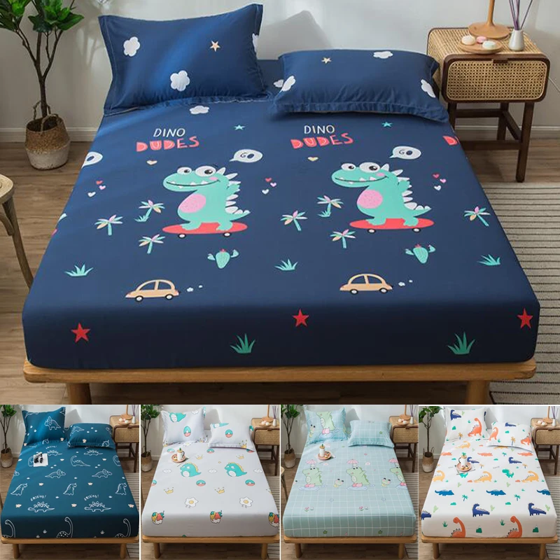 

1pc Dinosaur Fitted Sheet With Elastic Band Bed Sheet Mattress Cover Eco Printed 120/150/180x200cm 100% Cotton