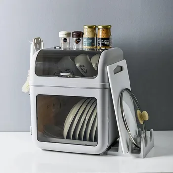 

Tableware Box Kitchen Draining Dish Rack Tableware Kitchenware Household Storage Rack with Lid Plastic Floor Shelf