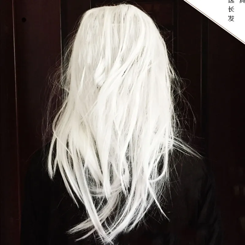 Women Girl Pullover Horror Mask White-haired Witch Mask Halloween Cosplay Costume Props