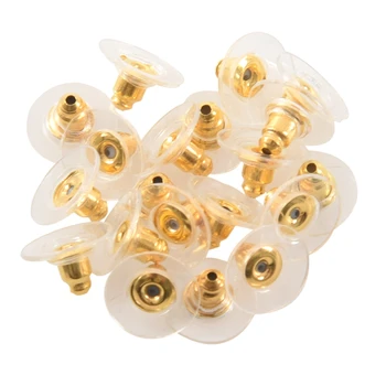 

20 Pcs Round Shape Replacement Earring Back Stopper Clear Gold Tone