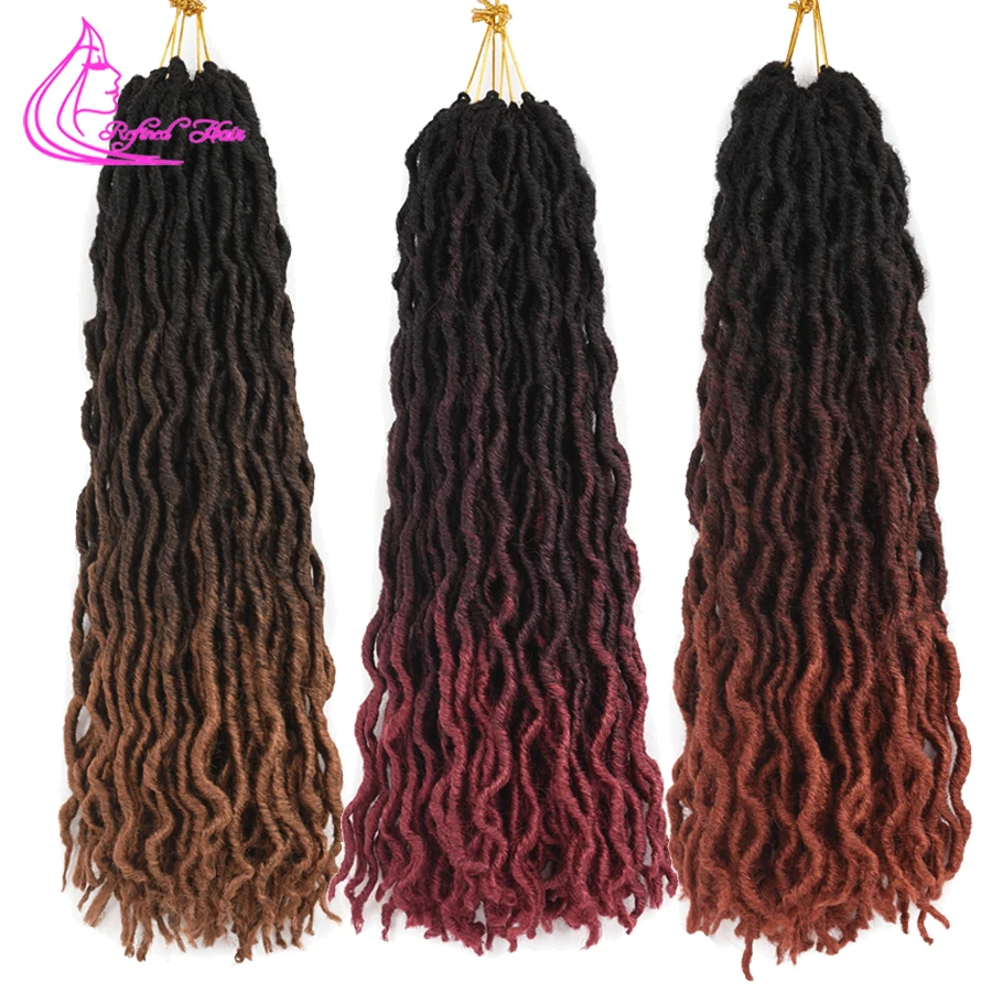 

Refined Hair Goddess Faux Locs Curly 24Strands/pack 18inch Soft Natural Crochet Braids Synthetic Ombre Braiding Hair Extensions