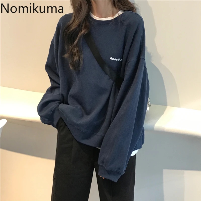 Nomikuma толстовки с длинными рукавами и буквенным принтом женские повседневные