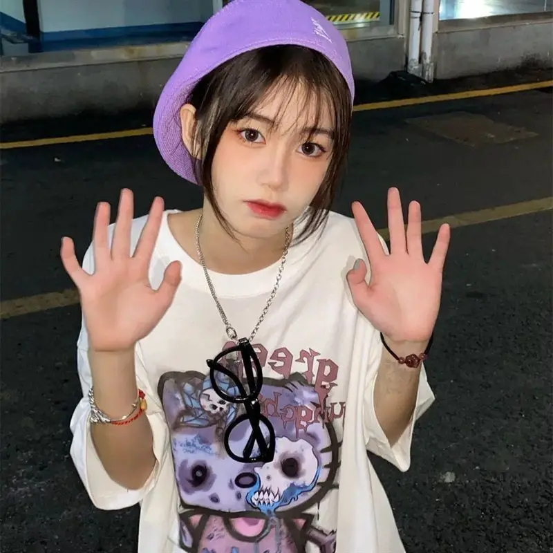 Skeleton Gothic Tops Emo Anime T-Shirt Oversized Streetwear Harajuku Fairy Grunge Graphic Tee Helloween Egirl Alt Clothes 2021