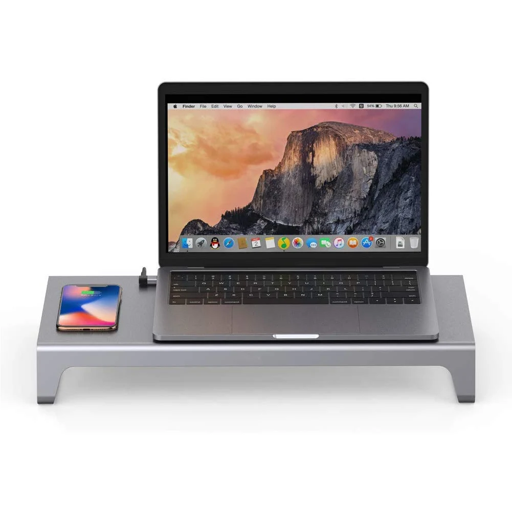 Aluminum Monitor Stand Docking Station with USB C Hub Support 4K HDMI VGA TF Card Wireless Charge Laptop Stand For Office Game