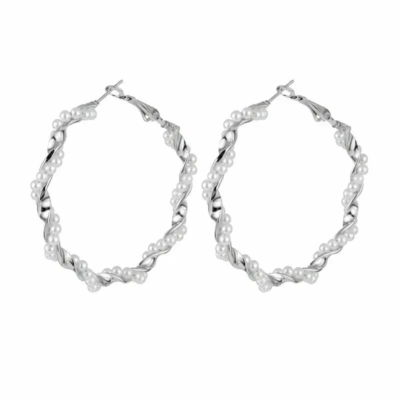 TOMTOSH Gold Circle Pearl Hoop Earrings For women Silver Large Huggie Round Big Ear Rings fashion jewelry accessories Gift - Окраска металла: FCS0685-2
