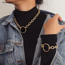 HZ хип-хоп, простая толстая цепочка с замком, Геометрическая, полый круг, металлическое панк ожерелье для женщин и мужчин, гот, Харадзюку, модное ювелирное изделие