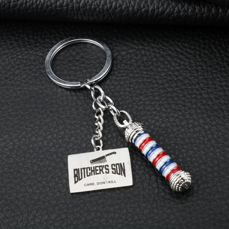 

Best selling new barber tag lamp tool BUTCHER'S SON drip barber shop logo keychain
