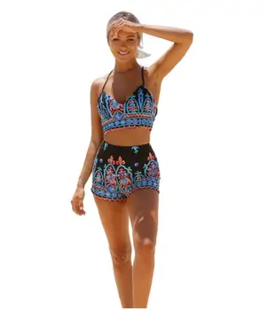 

Sexy Vintage Floral Print High Waist Swimsuit Bikini Set Push Up Swimwear Women Bandage Biquini Bathing Suit Maillot de Bain