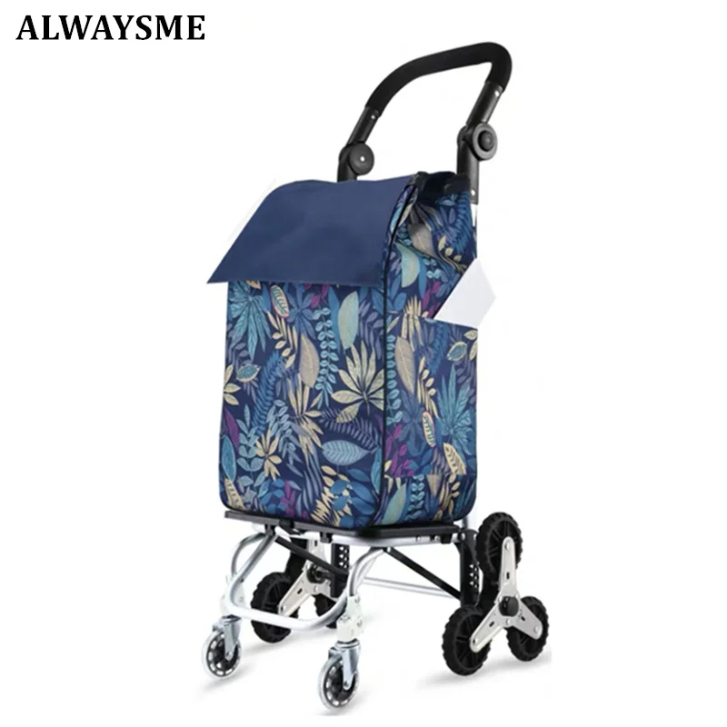 ALWAYSME Portable and Foldable Trolley Dolly Shopping Cart With Bag and Push Handle For Shopping ,Camping,8 Wheels shopping cart