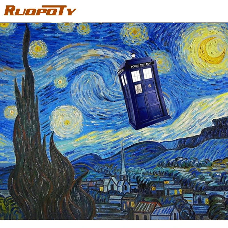 RUOPOTY Рамка Diy Набор для рисования по номерам взрослых знаменитая картина звездное