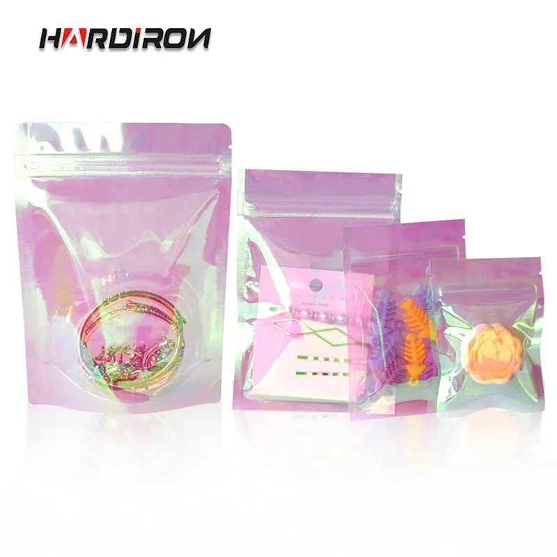Розовая Голографическая Упаковочная сумка на молнии HARDIRON маленькие лазерные