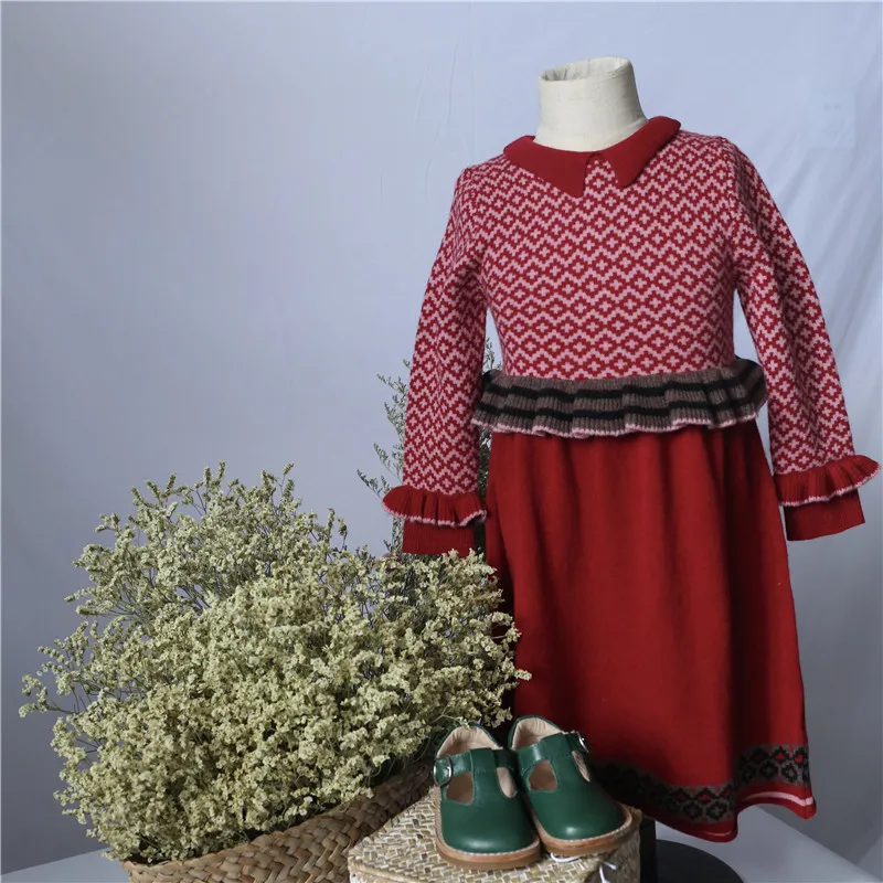 Зимнее вязаное платье карамельного цвета для маленьких девочек; одежда для малышей; красивое шерстяное теплое платье; фирменный дизайн; платья-пачки с рукавами-оборками