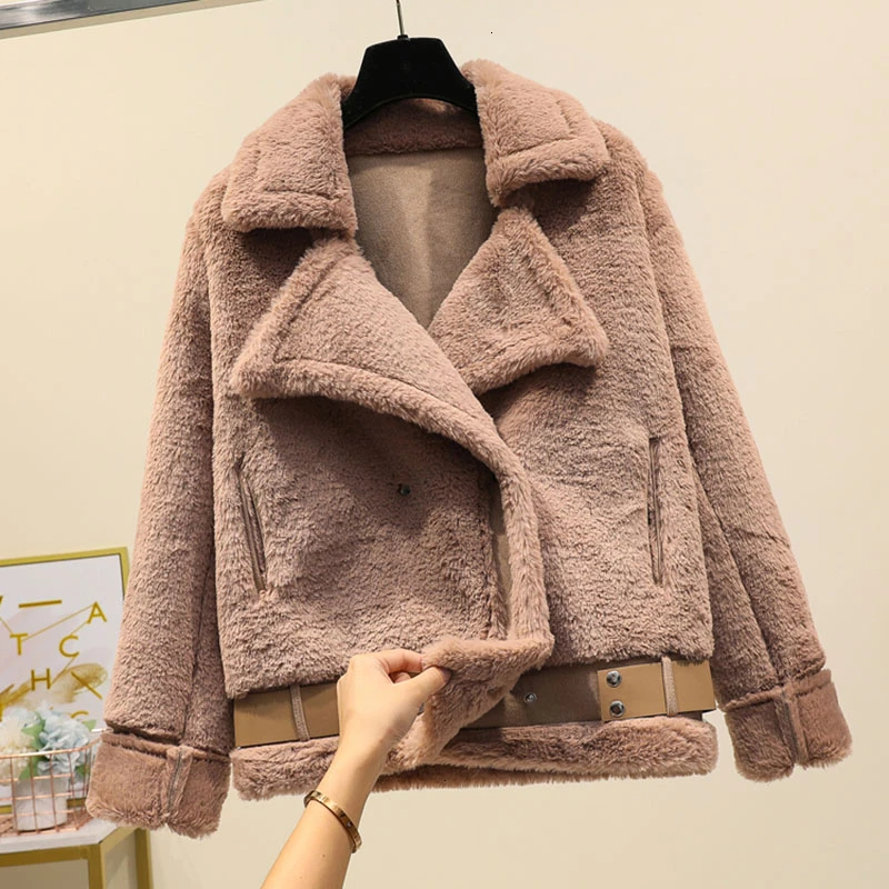 

Faux Mink Rabbit Fur Teddy Coat Parkas Women Sheepskin Womens Winter Suede Leather Female Bomber Jacket Basic Jackets Harajuku