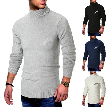 

2018 Autumn And Winter New Fashion Causal Solid Color Feather Pattern High Collar Long Sleeve Pullover Male Sweater