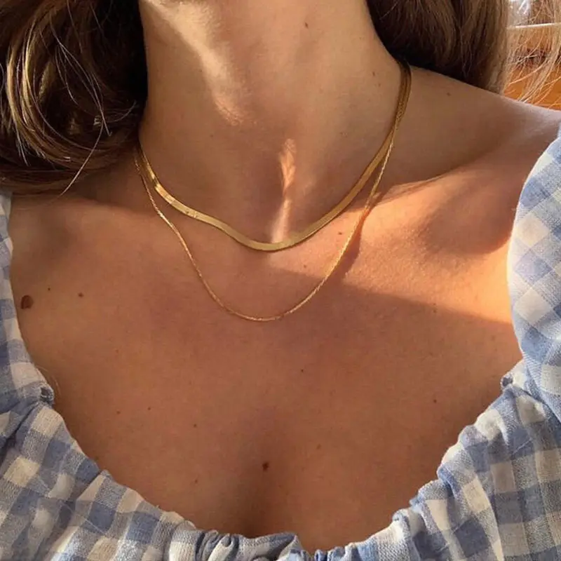 Flat Snake Link Chain Choker Necklace 