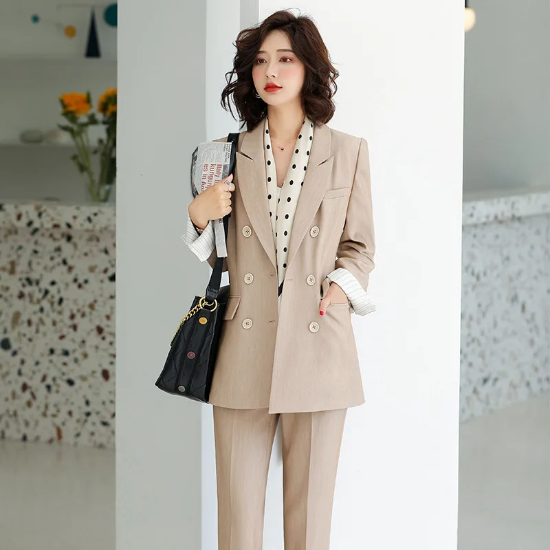 

Large size S-4XL high quality autumn and winter women's professional wear Temperament full sleeve blazer Slim trousers suit set