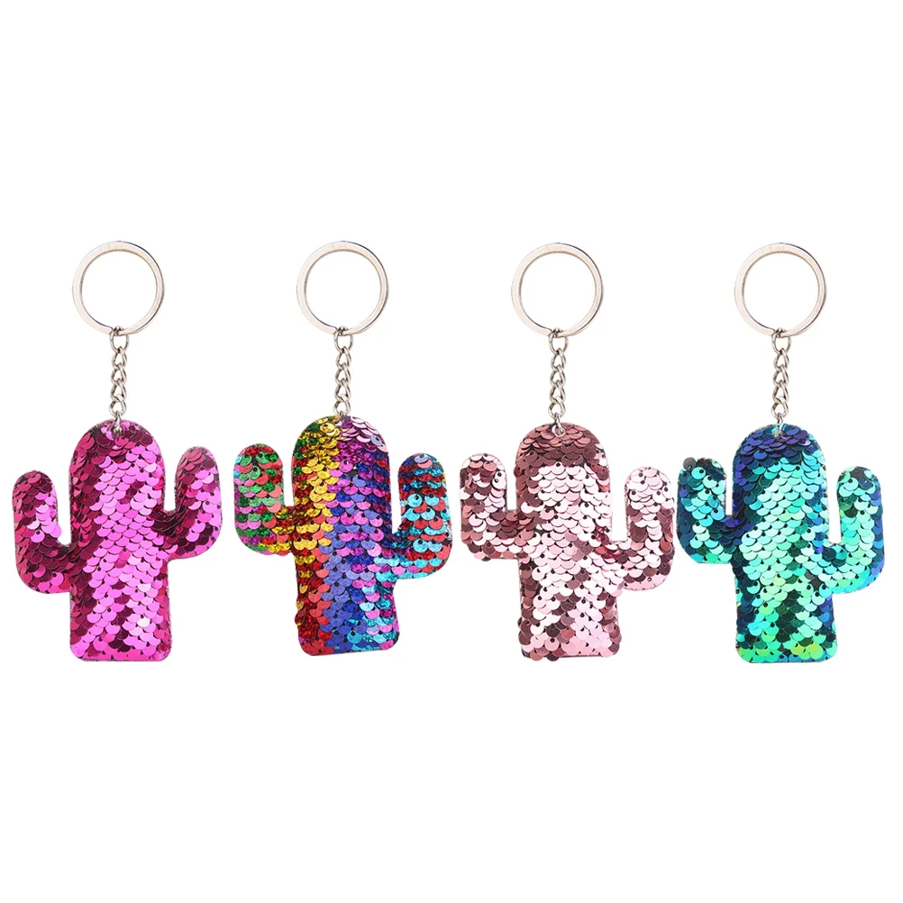 

4pcs Cactus Keychain Colorful Sequins Glitter Charms Key Holder Key Chain Keyring for Decor Cellphone Handbag Tote Bag Car Key