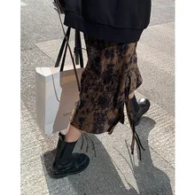 

Women Vintage Split Skirt Female High Waist 2021 Fall and Winter New Skirt Female All-match Mid-length A-line Large Swing Skirt