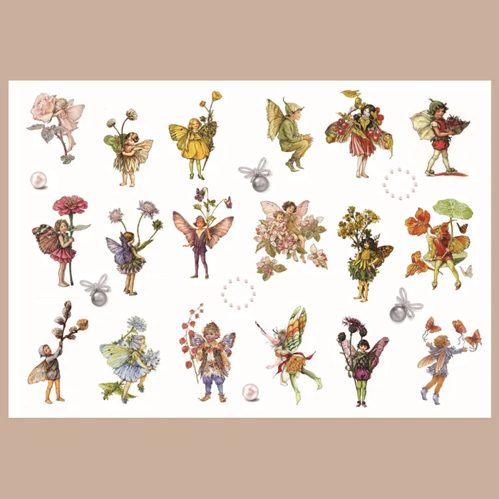 

Vintage Girl\Cute Flower Fairy Series\Cartoon Character\Kawaii Angel\Retro Flower Grass Transparent Sulfuric Acid Label Sticker