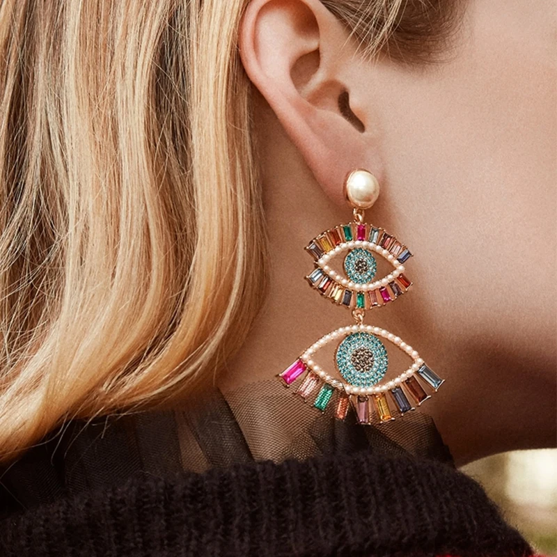 Lucky Eye Pearl Rainbow Tassel Drop Earrings Colorful Turkish Evil Long Dangle for Women Girls Jewelry LE509 | Украшения и