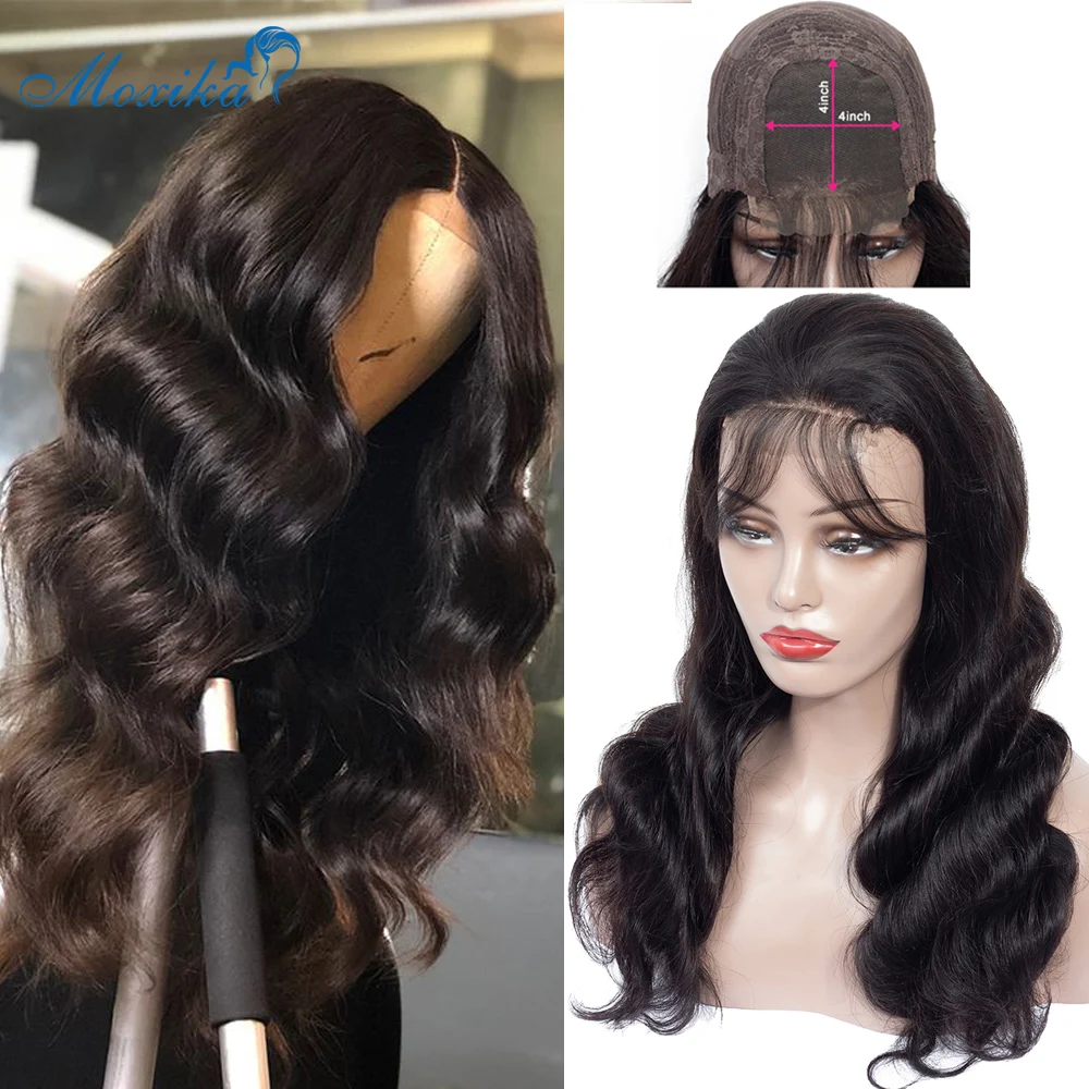 Najtaniej Moxika 4x4 brazylijski ludzki włos uzupełnienie splotu włosów Lace Closure peruki dla czarnych kobiet Remy włosy ciało fala koronki zamknięcie peruki z dziecięcymi włosami