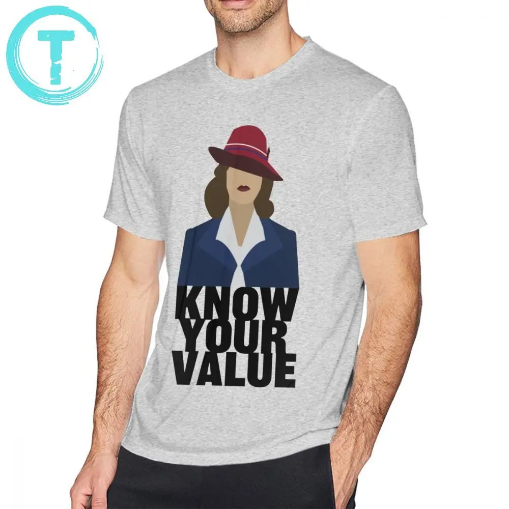 

Peggy Carter T Shirt Know Your Value - Agent Carter T-Shirt Printed Fun Tee Shirt Short Sleeves Mens Big Tshirt