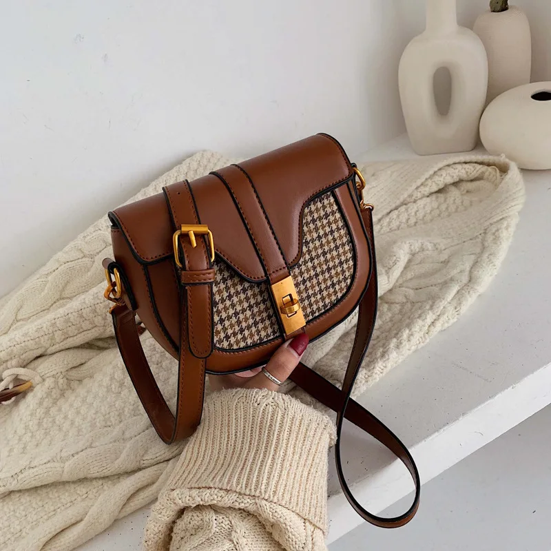 

Online Celebrity Bag Women's 2019 New Style Fashion Korean-style Versatile Shoulder Bag Plaid Bag Retro Hong Kong Style Fashion