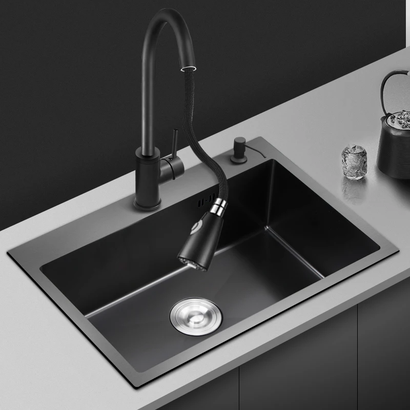 

Nano 1.0mm Thickness Kitchen Sinks Black Stainless Steel Single Bove Counter or Udermount Washing Basin Sink for Kitchen