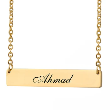 

Custom Nameplate Necklace Women Name Ahmad Bar Pendant Best Friends Jewelry Birthday Gifts Stainless Steel Size 40 X 7mm