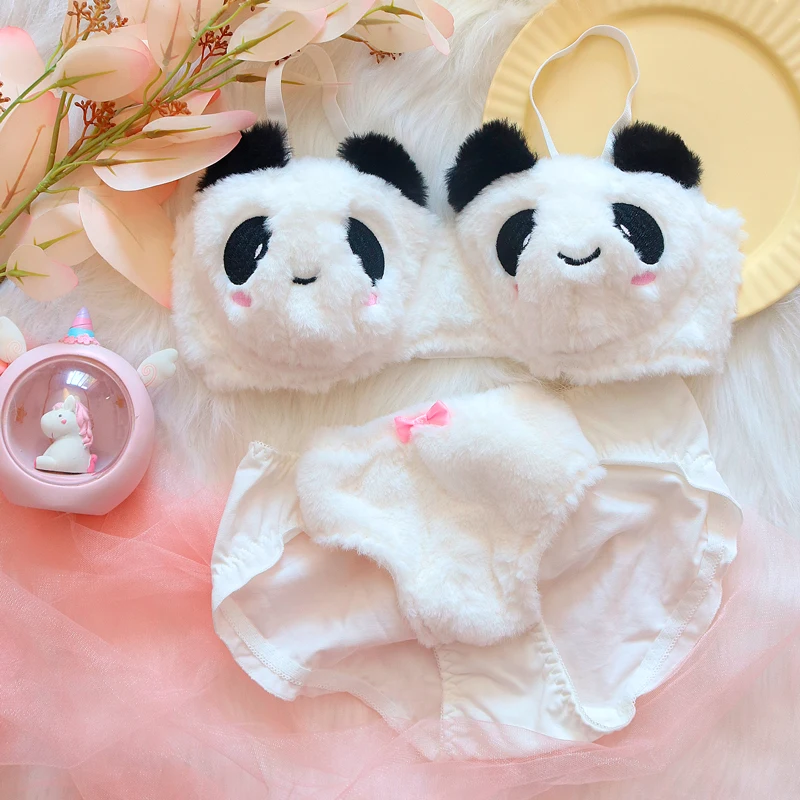 Conjunto de sutiã e calcinha lolita japonês para meninas, lingerie push up,  sutiãs panda, sutiãs doces, roupas íntimas, gato íntimo, estilo anime