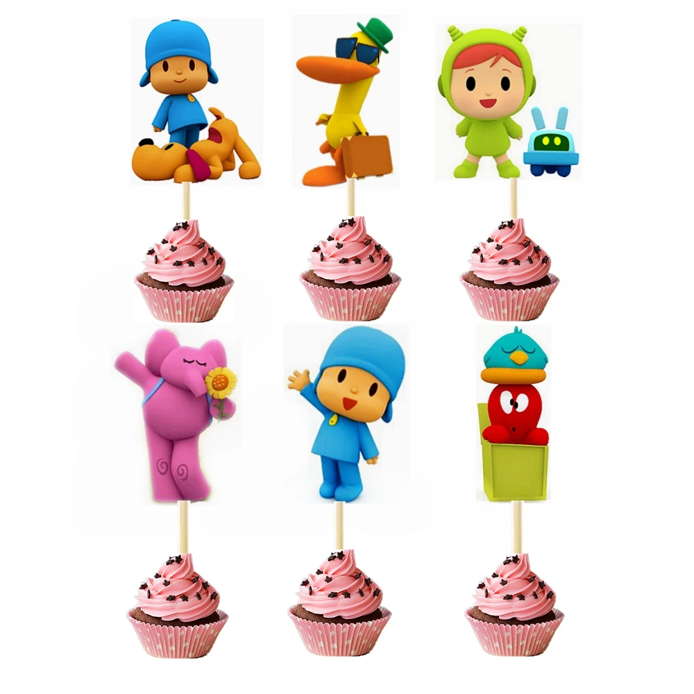 24 шт. Топпер для торта POCOYO & Elly Pato Loula Сонная Птица робот Нина Осьминог детская
