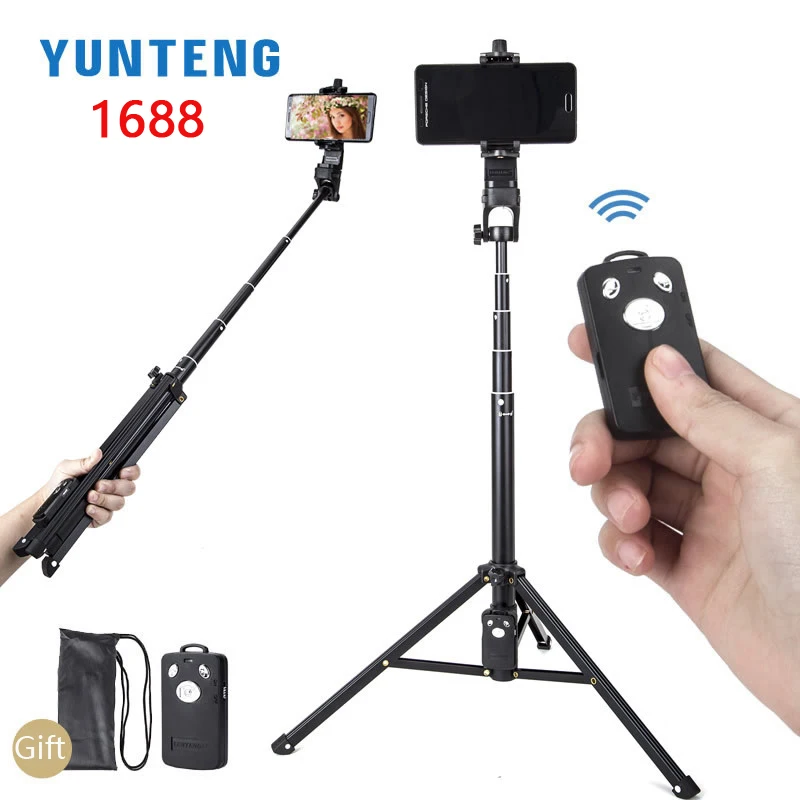 Селфи палка Yunteng 1388 1688 51in с беспроводной зарядкой и дистанционным управлением по