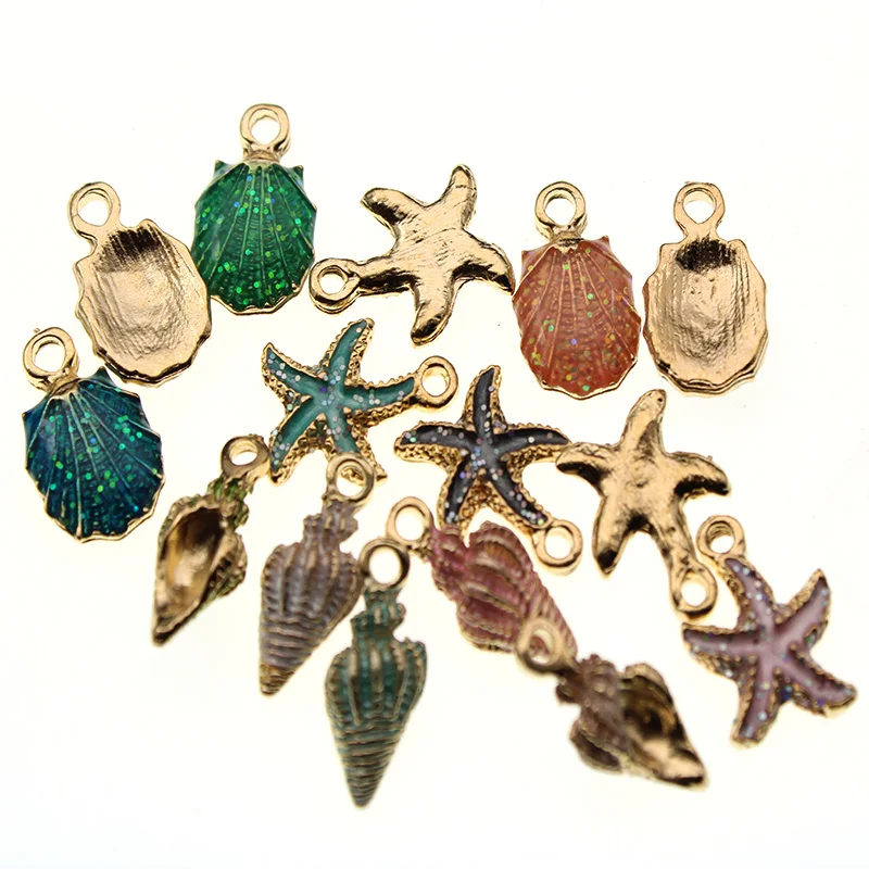 10pcs Coloful Nautical Drop Oil Ocean Starfish Shell Conch Sea Enamel Charms DIY Bracelet Necklace Earring Jewelry Craft | Украшения и