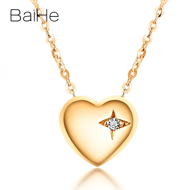 BAIHE, 18 к, розовое золото, сертифицировано, круглый, всего 0,01 карат, натуральный бриллиант, свадебные трендовые ювелирные изделия, модный подарок, ожерелья - Цвет камня: Yellow Gold