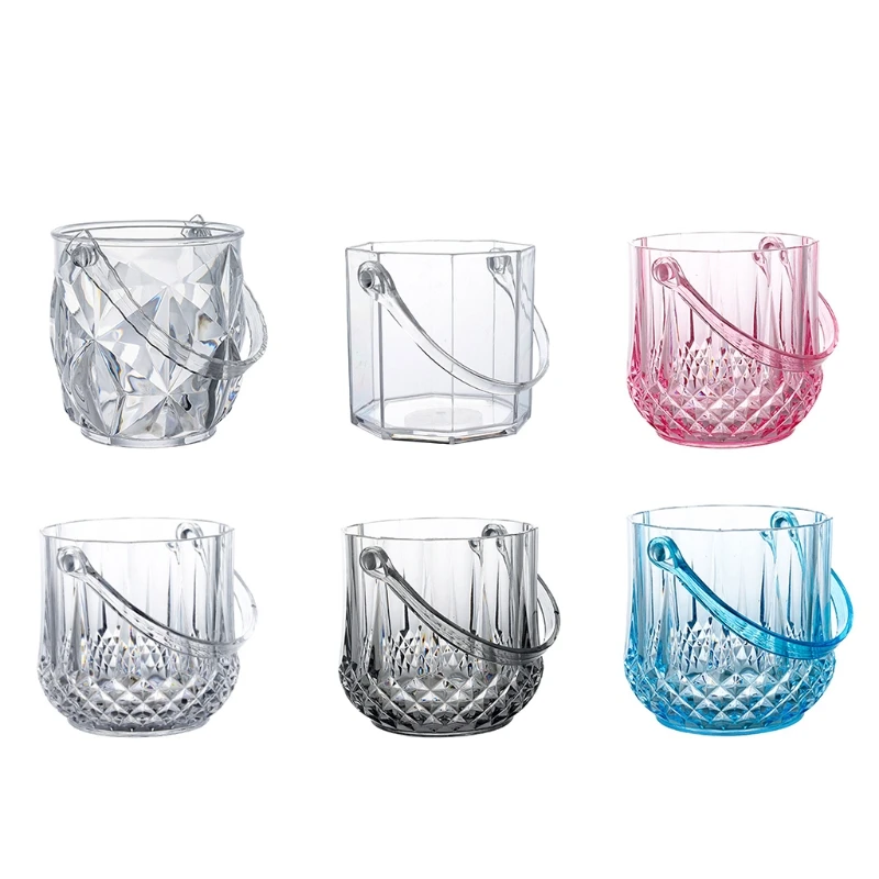 Ice Bucket Acrylic Clear Storage Tub Plastic Drink Buckets with Handle