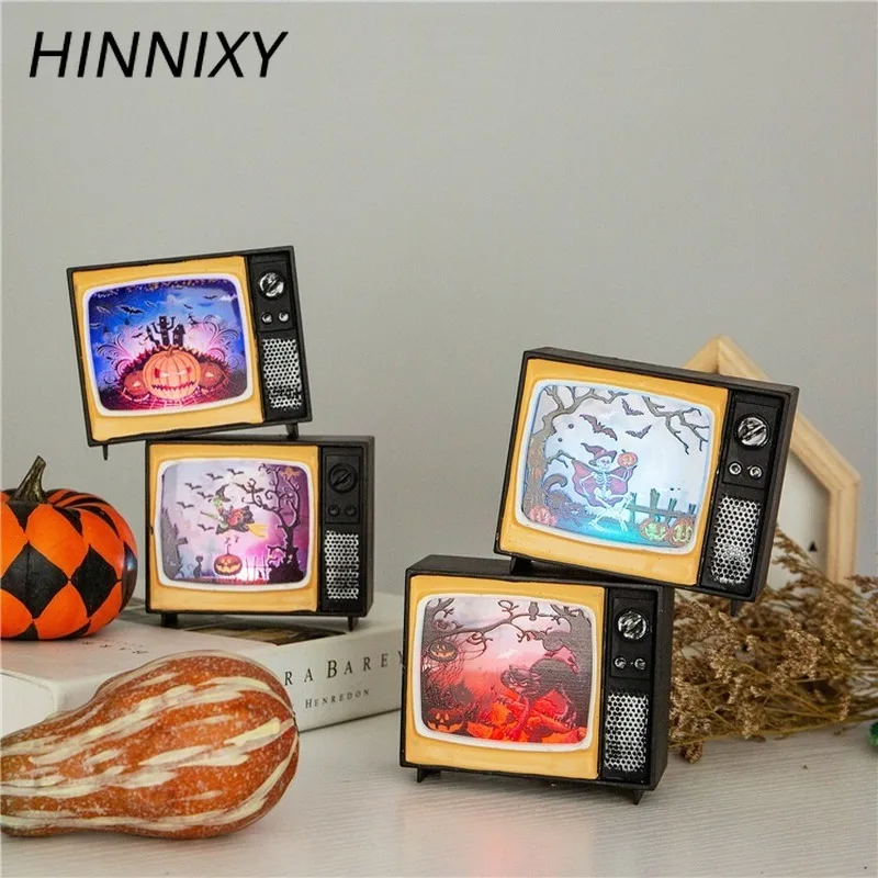 

Hinnixy Halloween Night Lights Creative Retro TV LED Table Lamp Bar Scene Atmosphere Layout Decorative Props Holiday Lighting
