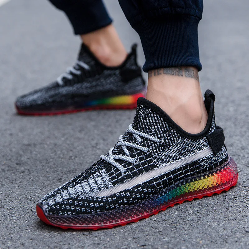 

Online Celebrity Mesh Shoes skittles di 2019 Summer New Style Fishing Line MEN'S Shoes Fly Woven Breathable Athletic Shoes