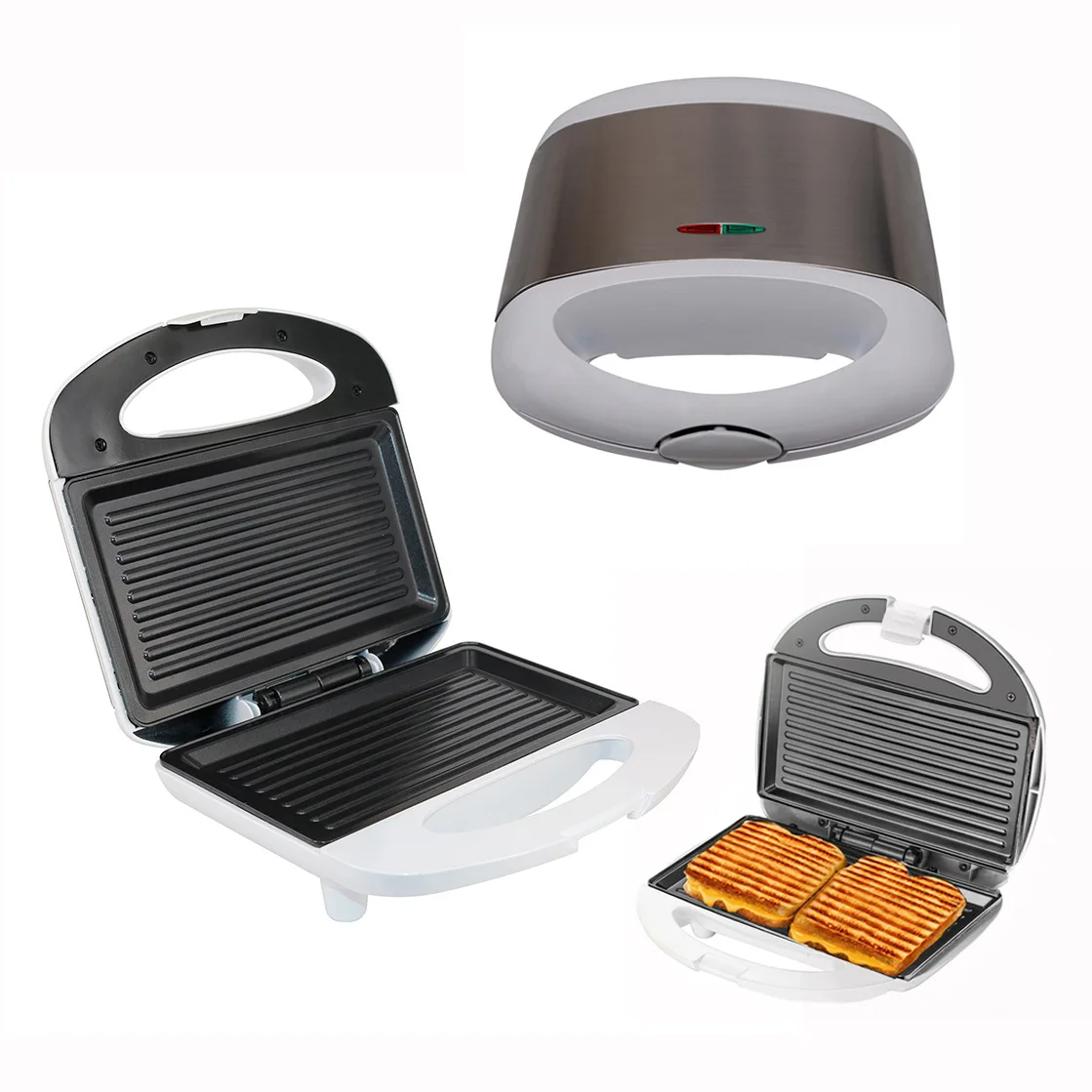 

Cross Border European Stainless Steel Double-Sided Stripes Panini Machine Fried Steak Furnace Squid Electric Sandwich Maker Mach